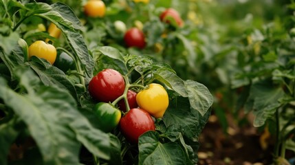 A Lush Pepper Plant with Vibrant Red and Yellow Peppers