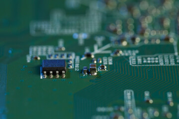 Computer circuit board, macro view. Electronic engineering