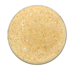 Glass of dark stout beer with foam, isolated on white, top view, clipping path
