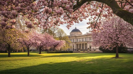 Capitol building at spring blossom magnolia tree, Washington DC. U.S. Capitol exterior photos. Capitol at spring. Capitol architecture. The pink cherry blossoms in Washington DC. Blossom congress.