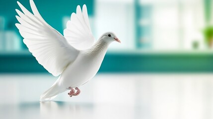 Gracefully Soaring White Dove Photo: Close-up View in Modern Setting. AI Generated