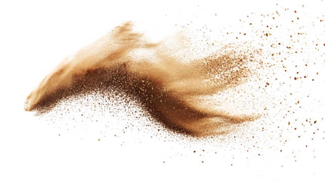 Flying sand with a transparent background, png.