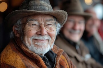 intimate portrait series senior veterans sharing stories and laughter during weekly coffee meetup at local community center with natural window light