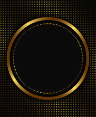 Festive advertising dark vector illustration background with golden dots pattern and round sparkle banner