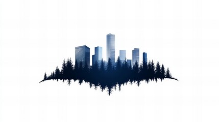 Fototapeta premium City skyline emerging from a dense forest, a captivating blend of urban and nature.