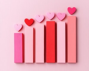 A heartshaped bar graph illustrating Valentines influence on seasonal retail, financial trends, romantic economics, festive design