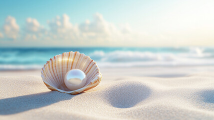 Obraz premium A solitary pearl rests delicately inside an open seashell symbolizing purity, rarity, and hidden beauty, evoking thoughts of nature’s treasures and the mystery beneath the surface