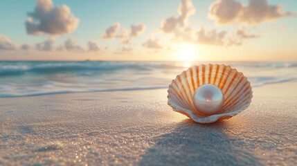 Obraz premium A solitary pearl rests delicately inside an open seashell symbolizing purity, rarity, and hidden beauty, evoking thoughts of nature’s treasures and the mystery beneath the surface