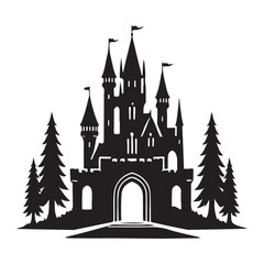 Obraz premium Majestic Castle Silhouette in a Forest