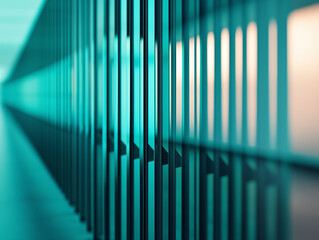 Fototapeta premium Minimalistische Architektur mit vertikalen Linien vor aquamarinfarbenem Hintergrund