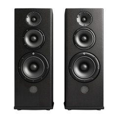 Fototapeta premium Two black speakers with leather accents