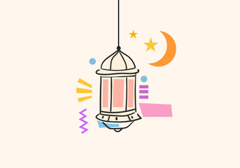 Ramadan Kareem eastern lanterns garland. Muslim ornamental hanging golden lanterns