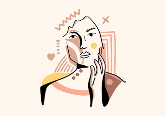 Face portrait, contemporary abstract colorful shapes.