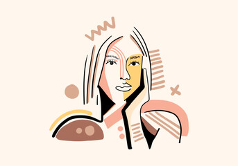 Face portrait, contemporary abstract colorful shapes.