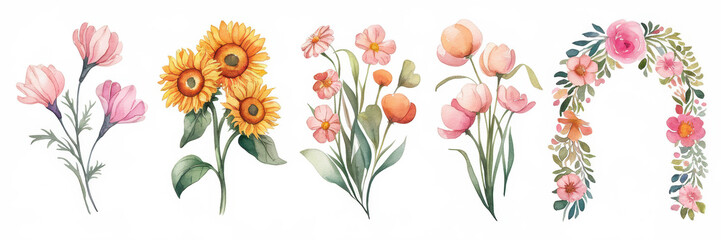 Watercolor Floral Collection Sunflowers Roses More