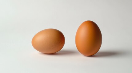 Two brown chicken eggs standing on white background