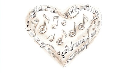 A creative illustration of a heart filled with musical notes, symbolizing love for music and its emotional power.