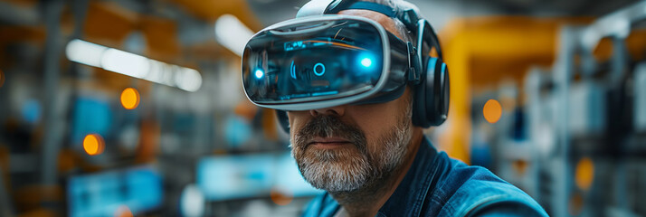 Man Wearing VR Headset in a HighTech Laboratory Environment