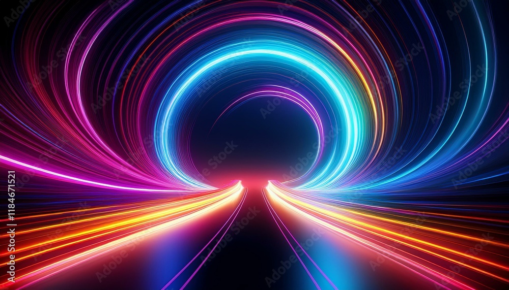 Canvas Prints light arc in neon colors in the form of a turn magic bright shine glow of energy lines shiny swirl power waves flow electric trail glowing in dark abstract neon light motorway background