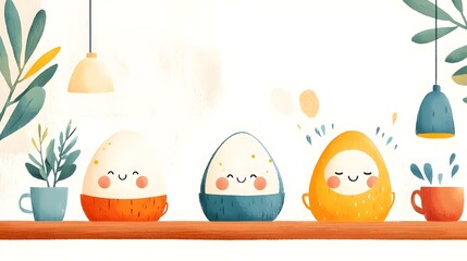 Endearing Cartoon Egg-Themed Cafe Menu with Cozy Soft Shaded and Bright Airy Atmosphere