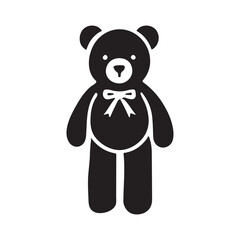 Simple Black Silhouette Teddy Bear Illustration with Bow