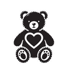 Charming Black Silhouette Teddy Bear Illustration with Fur Texture