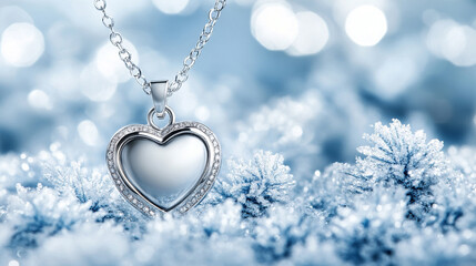 A lone shiny modern locket opens to reveal an empty heart-shaped frame, symbolizing untold love, with blurred blank space on the side, evoking emotions of loss, hope, and longing

