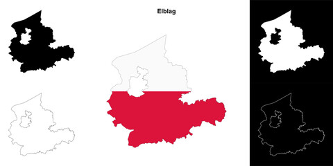 Elblag county outline map set