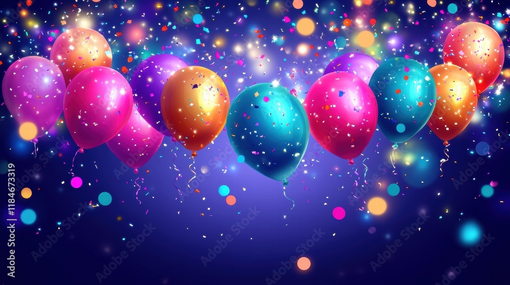 Aufkleber festive balloons and colorful confetti create a vibrant atmosphere for joyful celebrations and parti