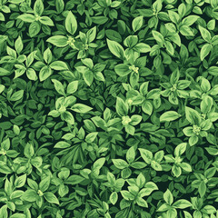 Dense green foliage with various leaf shapes, creating a lush, vibrant texture.