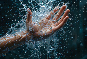 Dynamic Interaction: Hand in a Shower of Water Droplets