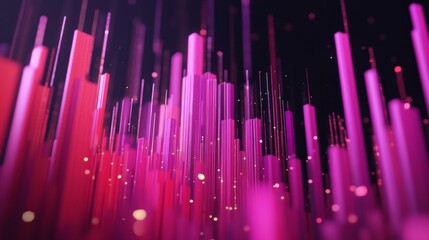 Obraz premium An abstract D financial bar graph with stylized bars of varying heights, set against a dark background with digital effects, representing innovative financial analysis.