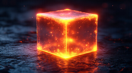 A lone glowing microchip on a blank white surface, representing the essence of innovation, with blurred space for text, highlighting a symbol of technology's transformative power.
