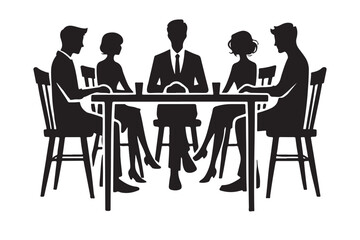 People Sitting Around a Table Silhouette Illustration