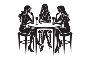 Three Women Enjoying Drinks Silhouette Illustration