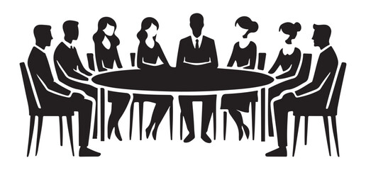 Business People Meeting Around Round Table Silhouette