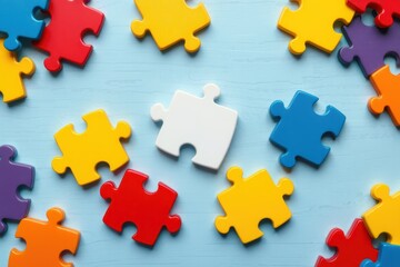 Fototapeta premium a colorful puzzle piece is surrounded by other pieces