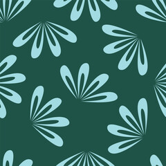 Seamless floral pattern, elegant ditsy print, abstract ornament with green blooming field in retro motif. Pretty botanical design: small hand drawn wild flowers, grass, leaves. Vector illustration.