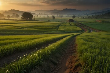 Fototapeta premium A serene countryside scene lush green.