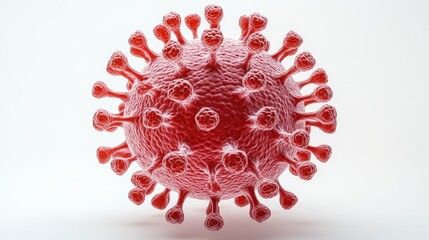 Detailed 3D rendering showing coronavirus particle hovering, revealing intricate structural details against pristine white background