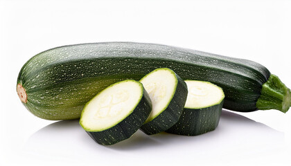 fresh inexperienced zucchini with slice isolated on white background