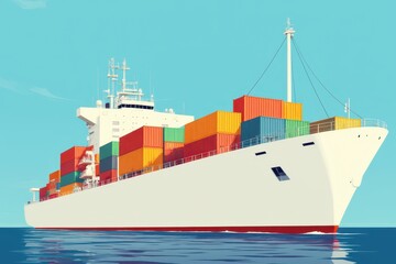 Fototapeta premium a large cargo ship in the ocean with a blue sky