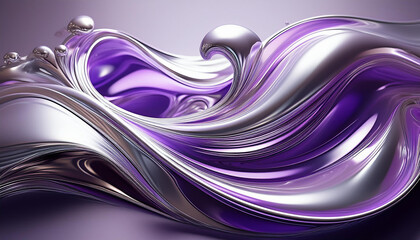 abstract silver and purple background with liquid silver wave