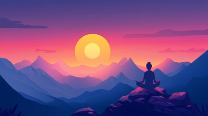 Serene Sunset Meditation in Majestic Mountains. Peaceful Escape