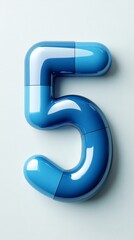 Fototapeta premium Glossy blue number five on white background