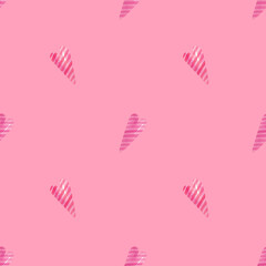 Pink hearts background. Seamless watercolor pink pattern with hand drawn illustration of cute pink hearts with stripes for valentines day wrapping paper, wallpaper, holidays decorations
