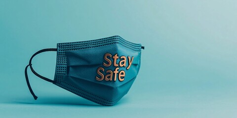 A stylish and modern face mask showcasing the important message to stay safe for health and wellness in today's environment.