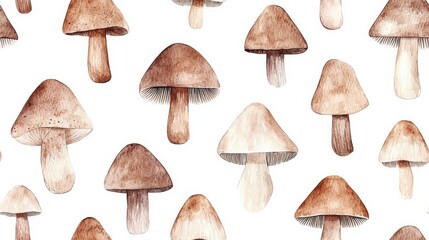 Watercolor mushroom pattern, earthy tones, seamless design