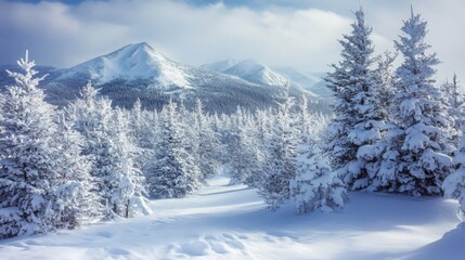 Obraz premium Winter Wonderland Mountain Landscape with Snowy Trees