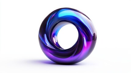 Fototapeta premium Glass shape swirling in blue-purple hues, creating circular pattern with soft shadows against pristine white backdrop